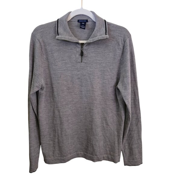 GAP Vintage 100% Merino Wool Gray 1/4 Zip Sweater Size M - Picture 1 of 6